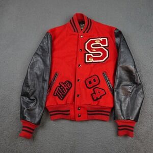 Vintage Strasburg Indians Jacket Mens 38 Red Varsity Letterman Golden Thread 80s